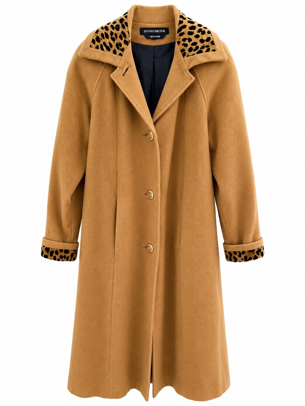 Vintage DONNY BROOK Camel Leopard-Trim Coat- Fits Size L
